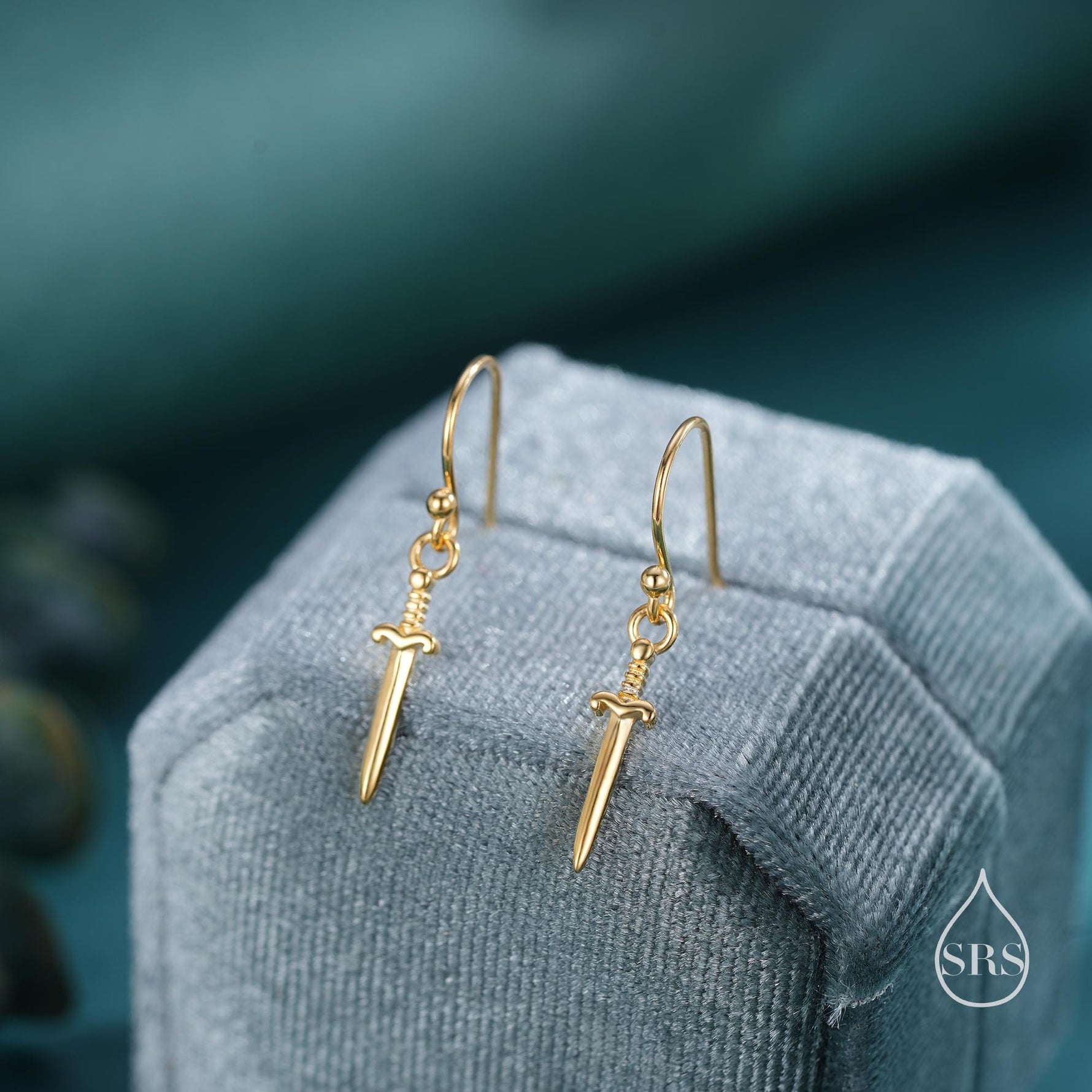 Little Dagger Sword Drop Hook Earrings in Sterling Silver - Sword Dangle Drop Earrings, Sword Earrings