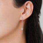 Snowflake Threader Earrings in Sterling Silver, Snow Flake Threaders, Silver, Gold or Rose Gold, Long Threaders