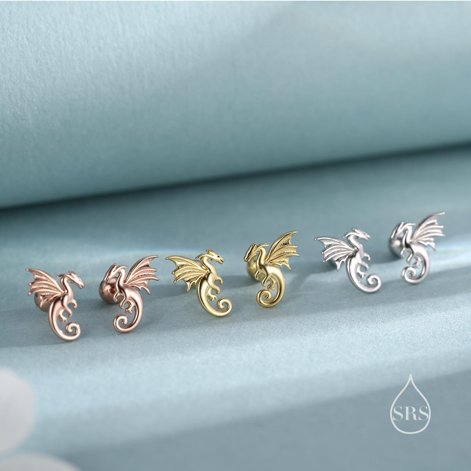 Extra Small Dragon 18G Screw Back Earrings in Sterling Silver
