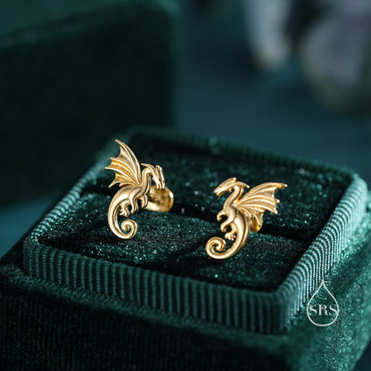 Internally Threaded Dragon Flat Back Earrings in Sterling Silver, Also available in Screw Back Stud Earrings Gold or Rose Gold