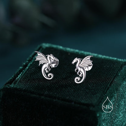 Internally Threaded Dragon Flat Back Earrings in Sterling Silver, Also available in Screw Back Stud Earrings Gold or Rose Gold