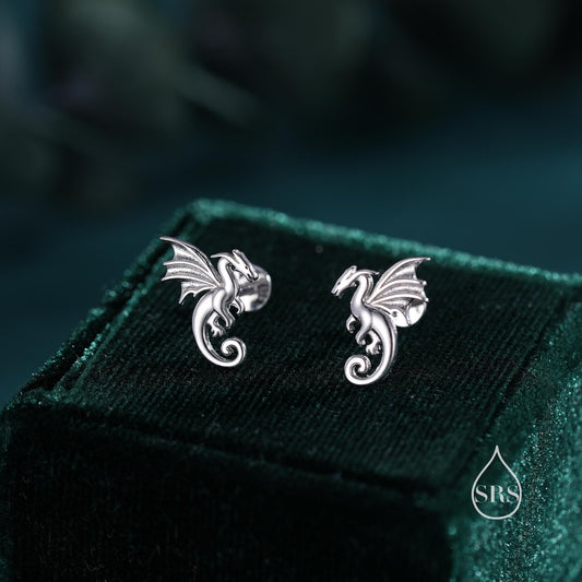 Internally Threaded Dragon Flat Back Earrings in Sterling Silver, Also available in Screw Back Stud Earrings Gold or Rose Gold