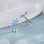 Sterling Silver Blue Opal Marquise Cluster Internally Threaded Flat Back/ Stud Earrings, Marquise Fan Stud, Silver or Gold