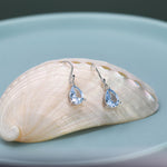 Topaz Blue CZ Droplet Drop Earrings in Sterling Silver, Pale Blue, Silver or Gold, Pear Shape 6x8mm Cubic Zirconia Hook Earrings