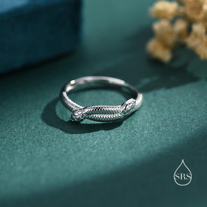 Double Snake Ring in Sterling Silver, Adjustable Size, Silver or Gold , Intertwining Snake Ring, Double Headed Snake Ring