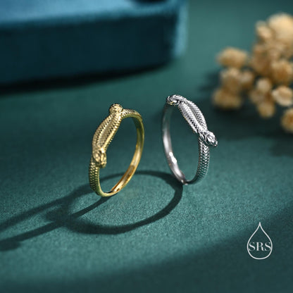 Double Snake Ring in Sterling Silver, Adjustable Size, Silver or Gold , Intertwining Snake Ring, Double Headed Snake Ring