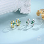 Tiny Emerald Green CZ Flower Huggie Hoops, CZ Hoop Earrings, Crystal Flower Huggie Earrings, Emerald Huggie Earrings