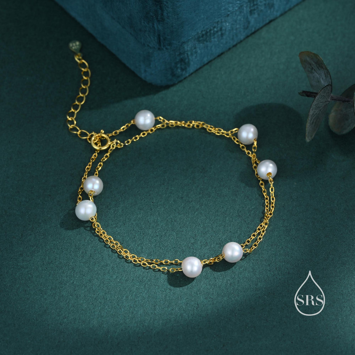 Sterling Silver Double Layer Natural Pearl Beaded Bracelet, Silver or Gold, Real Freshwater Pearls, Natural Pearl Bracelet, Bridal Jewellery