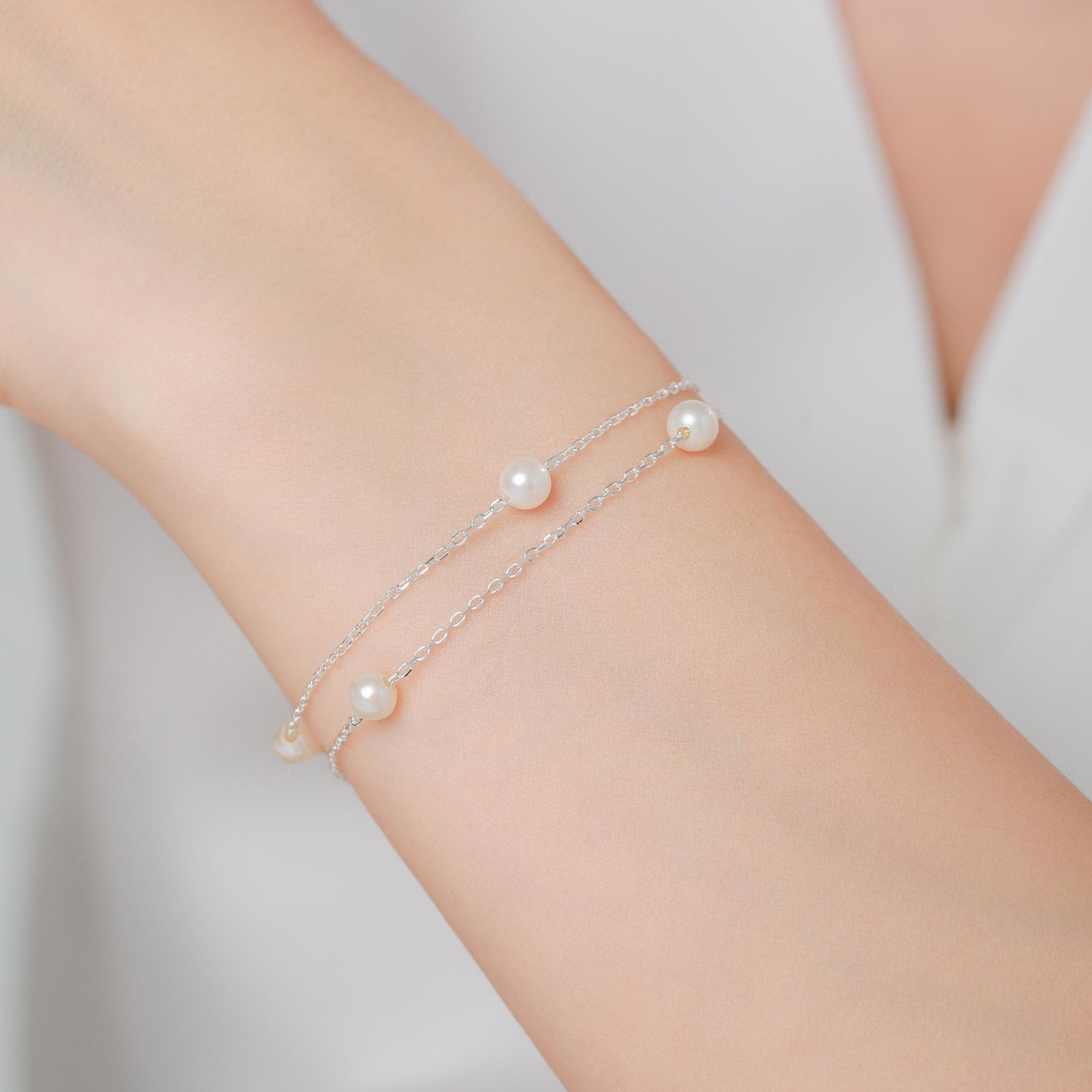 Sterling Silver Double Layer Natural Pearl Beaded Bracelet, Silver or Gold, Real Freshwater Pearls, Natural Pearl Bracelet, Bridal Jewellery