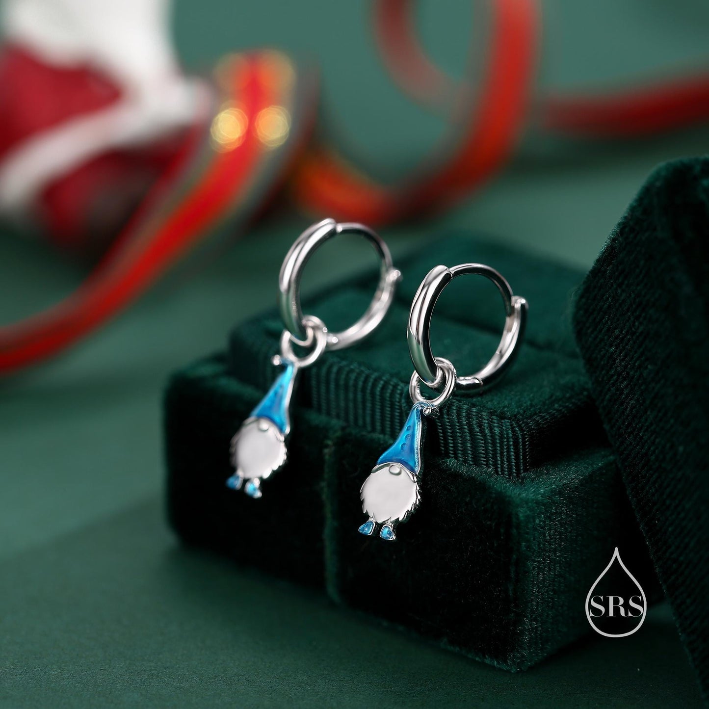 Mismatched Gnome Huggie Hoop Earrings in Sterling Silver with Hand Painted Enamel, Winter Earrings, Snowman Earrings, Christmas Earrings