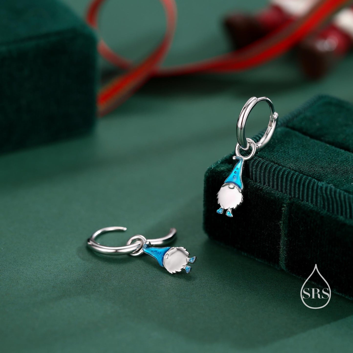 Mismatched Gnome Huggie Hoop Earrings in Sterling Silver with Hand Painted Enamel, Winter Earrings, Snowman Earrings, Christmas Earrings