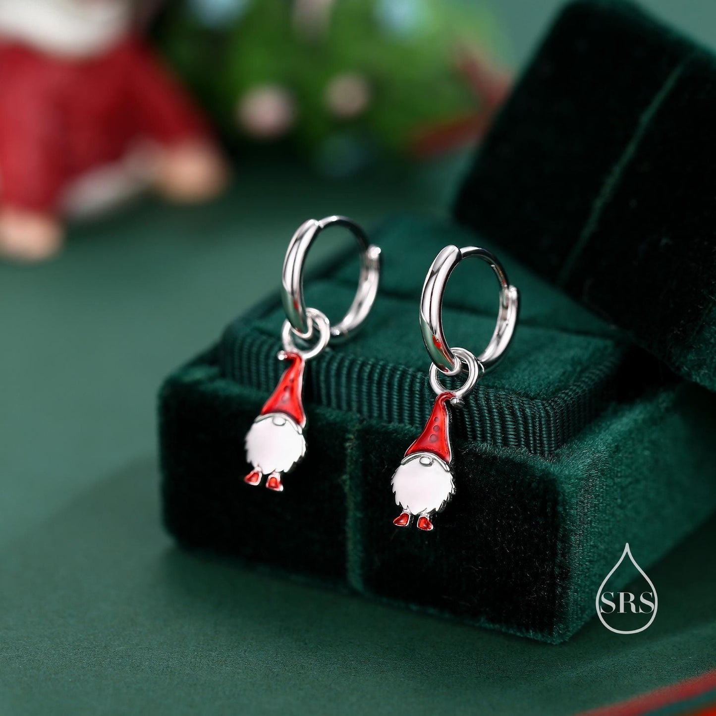 Mismatched Gnome Huggie Hoop Earrings in Sterling Silver with Hand Painted Enamel, Winter Earrings, Snowman Earrings, Christmas Earrings