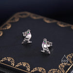 Tiny Sterling Silver Pigeon Bird Stud Earrings, Enamel Coated Pigeon Bird Earrings, Nature Inspired Animal Earrings