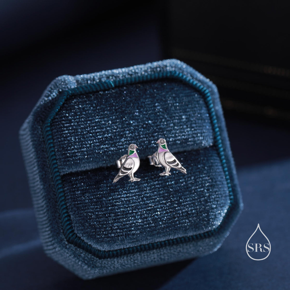 Tiny Sterling Silver Pigeon Bird Stud Earrings, Enamel Coated Pigeon Bird Earrings, Nature Inspired Animal Earrings