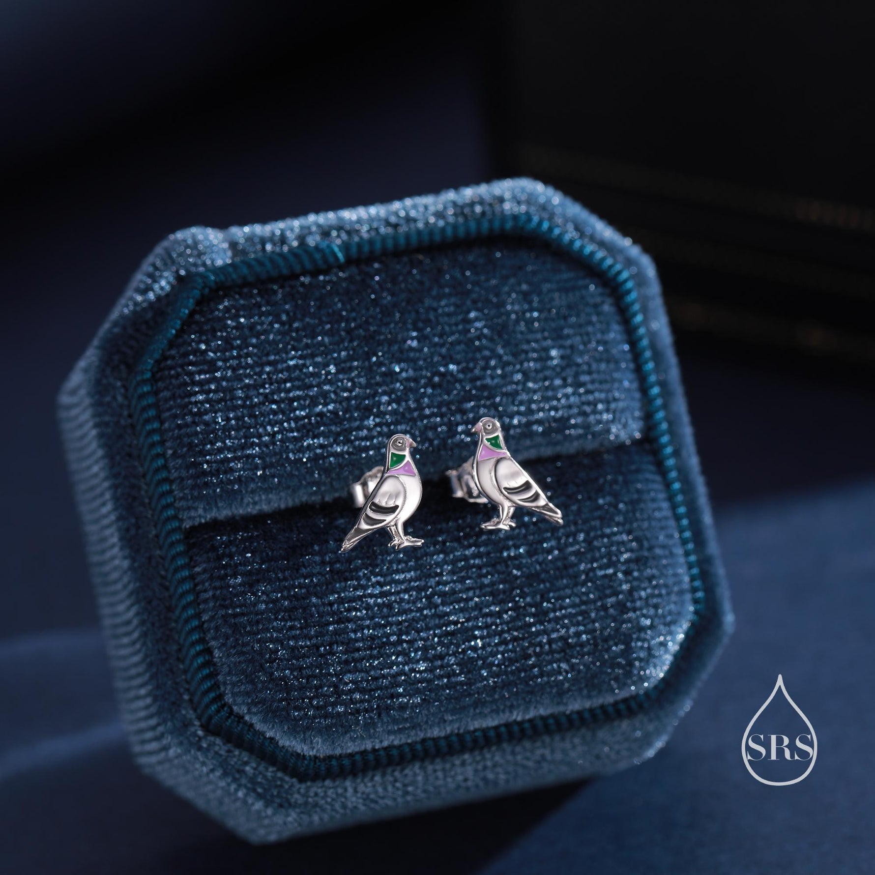 Tiny Sterling Silver Pigeon Bird Stud Earrings, Enamel Coated Pigeon Bird Earrings, Nature Inspired Animal Earrings