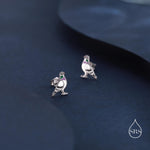 Tiny Sterling Silver Pigeon Bird Stud Earrings, Enamel Coated Pigeon Bird Earrings, Nature Inspired Animal Earrings