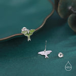 Lunar Moth Enamel Flat Back / Screw Back/ Stud Earrings in Sterling Silver, Green Enamel Butterfly Earrings, Nature-Inspired Animal Earring