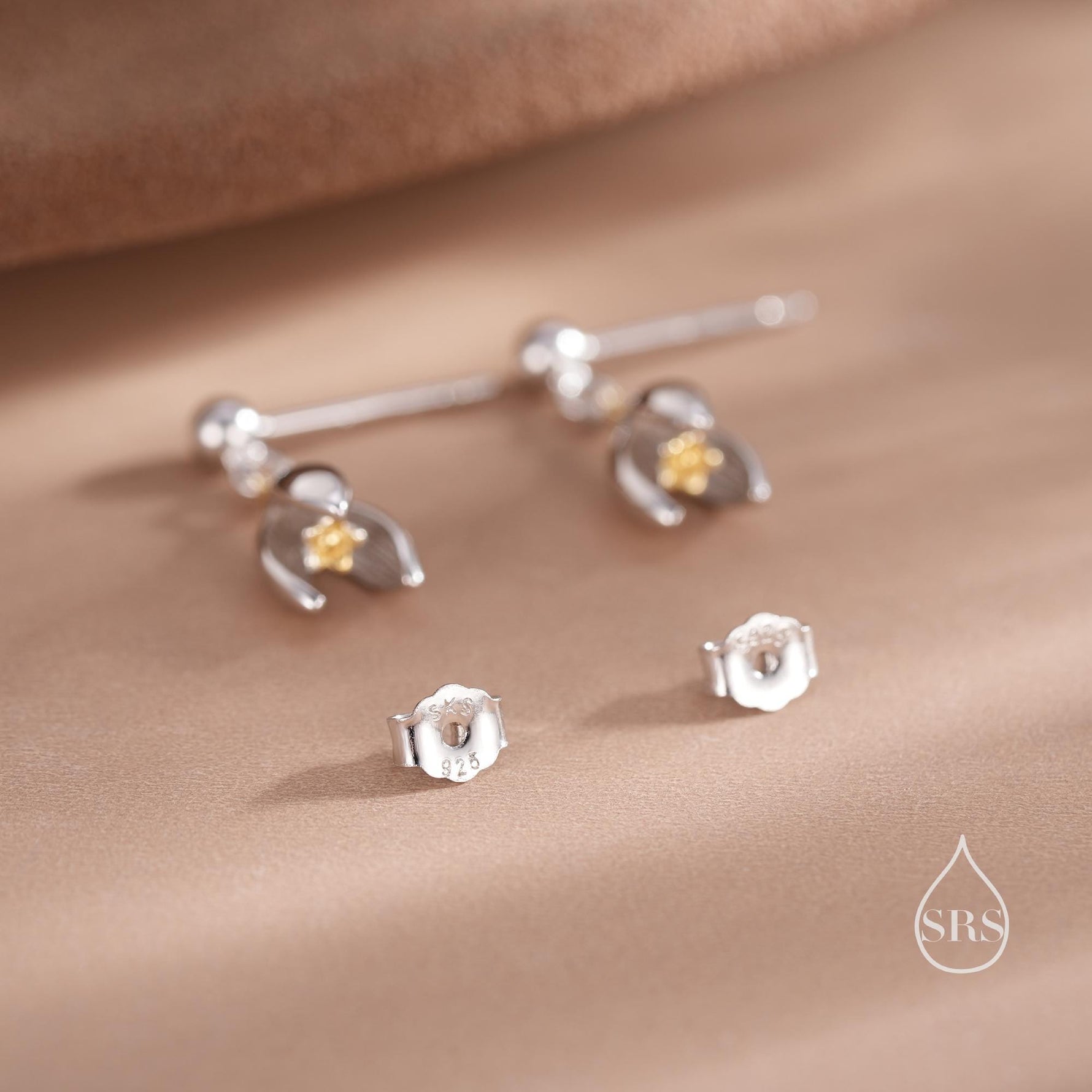 Snowdrop Flower Drop Dangle Earrings in Sterling Silver, Silver and Gold Two Tone, Nature Inspired Flower Earrings, January Birth Flower