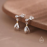 Snowdrop Flower Drop Dangle Earrings in Sterling Silver, Silver and Gold Two Tone, Nature Inspired Flower Earrings, January Birth Flower