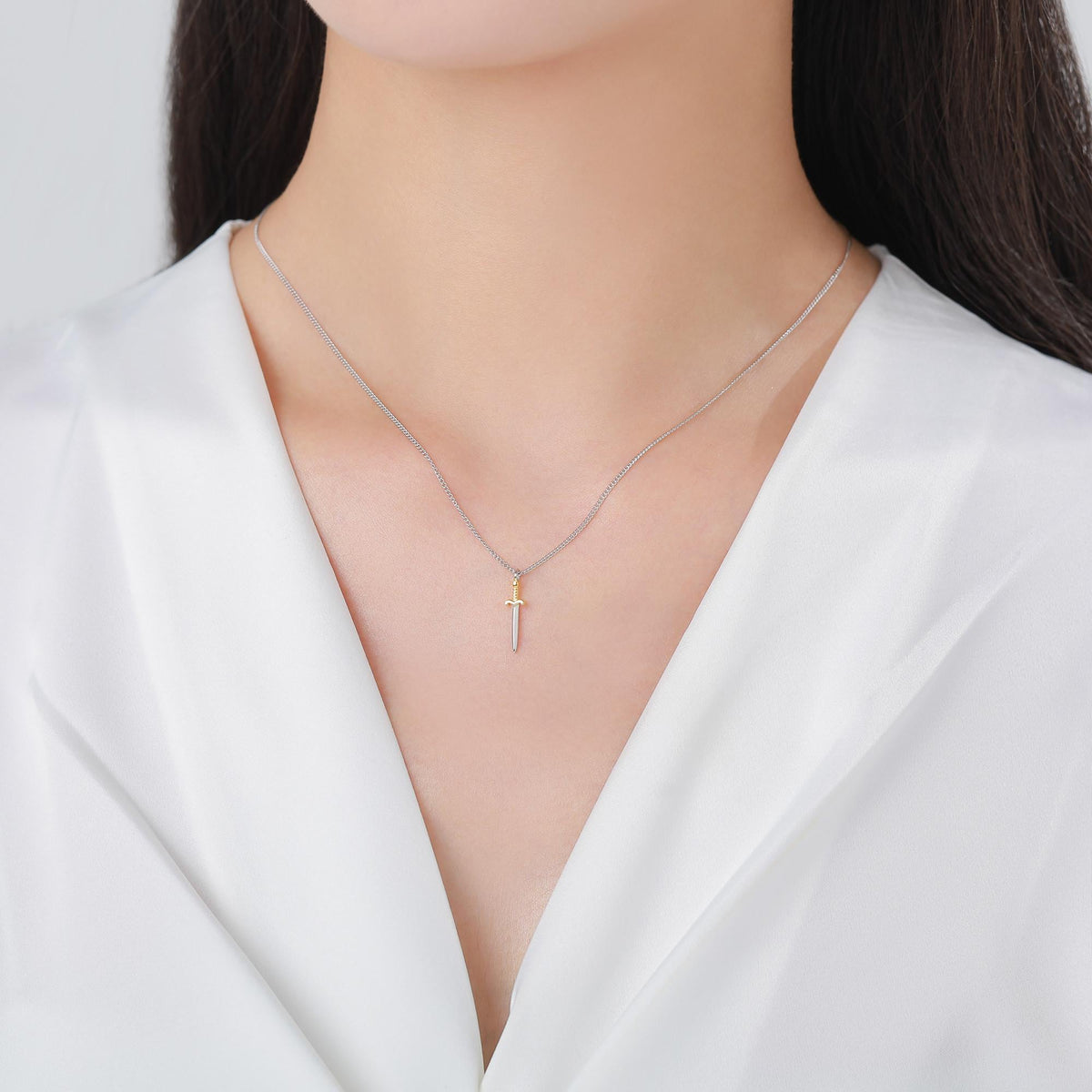 Two-Tone Sword Pendant Necklace