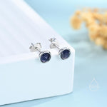 Sterling Silver Dark Iolite Stud Earrings in Sterling Silver, Bezel Set and Rose Cut Iolite, Natural liolite Earrings,