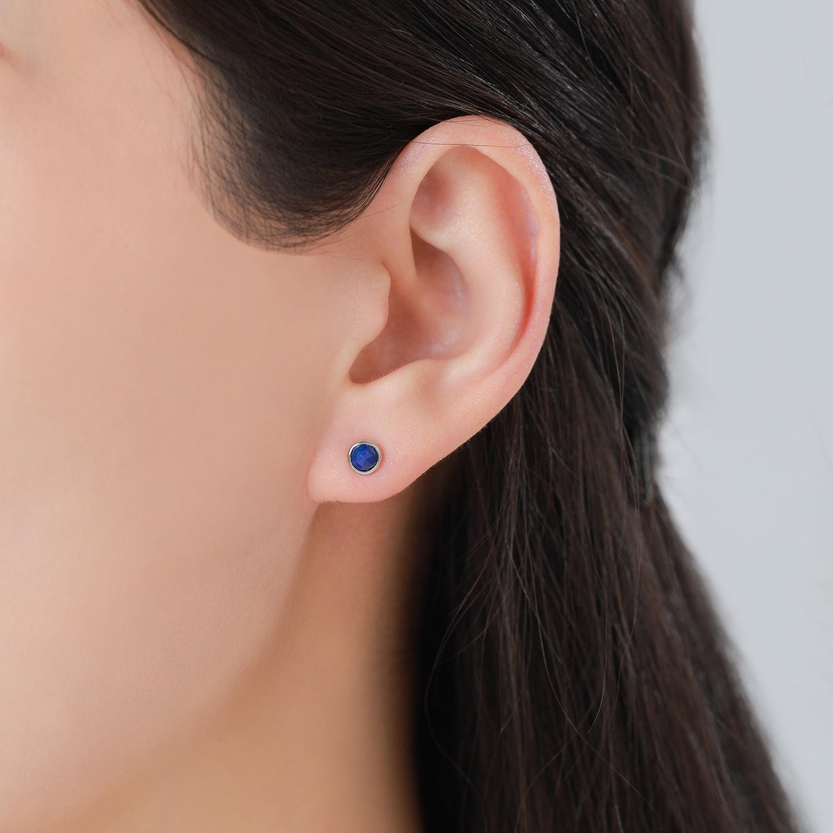 Tiny Sterling Silver Lapis Lazuli Stud Earrings in Sterling Silver, 4mm Bezel Set and Rose Cut Lapis Lazuli Stone, Natural Lapis Earrings,