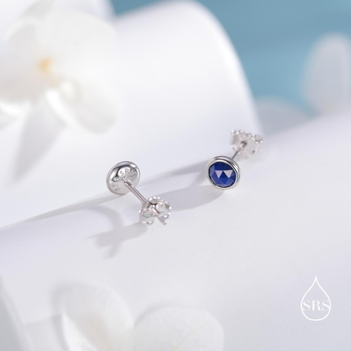 Tiny Sterling Silver Lapis Lazuli Stud Earrings in Sterling Silver, 4mm Bezel Set and Rose Cut Lapis Lazuli Stone, Natural Lapis Earrings,