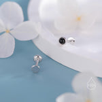 Genuine Black Onyx 16G Internally Threaded Flat Back Earrings in Sterling Silver