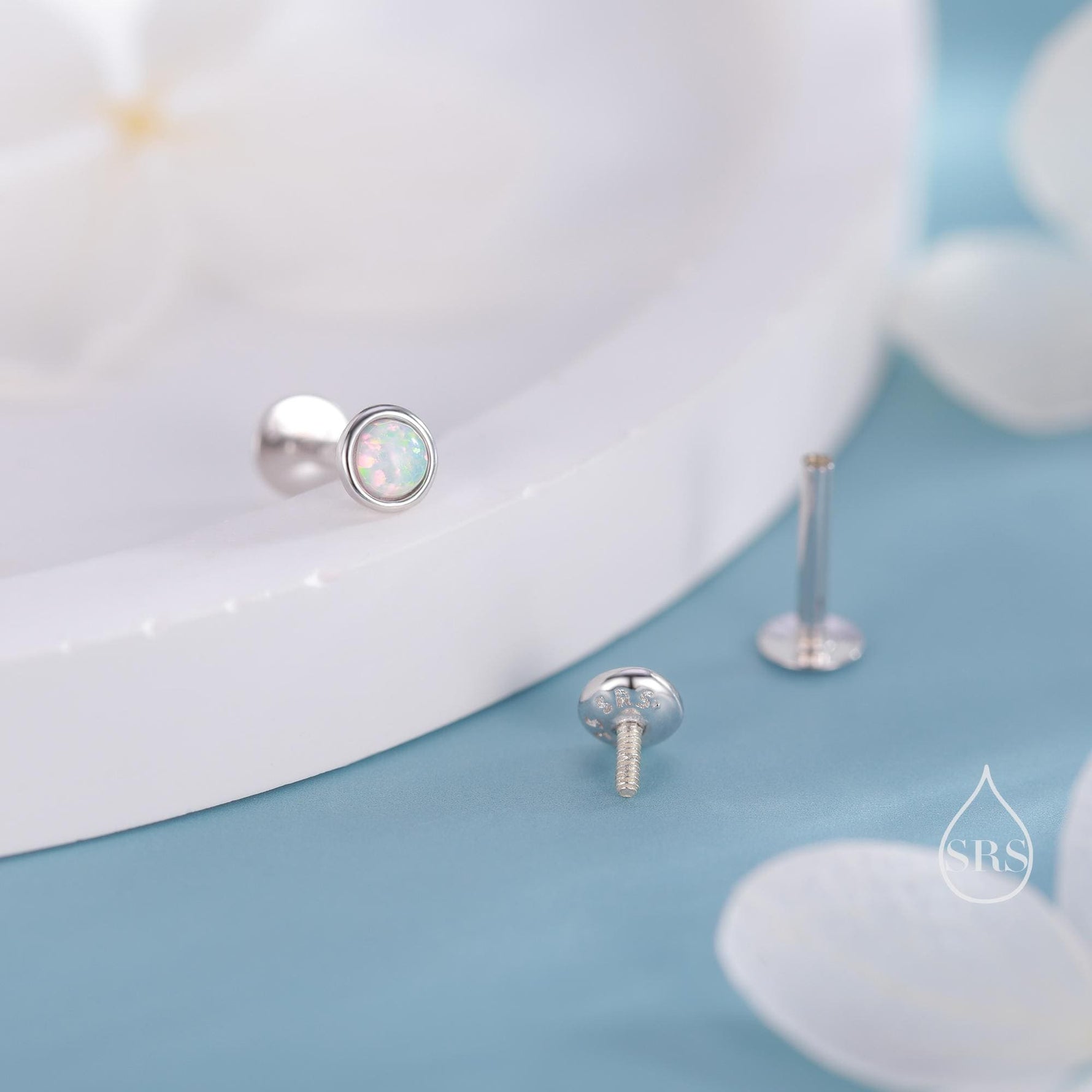 Tiny 3mm White Opal Internally Threaded Flat Back/ Screw Back/ Stud Earrings in Sterling Silver, Small Opal/ White Opal Screw Back Earrings