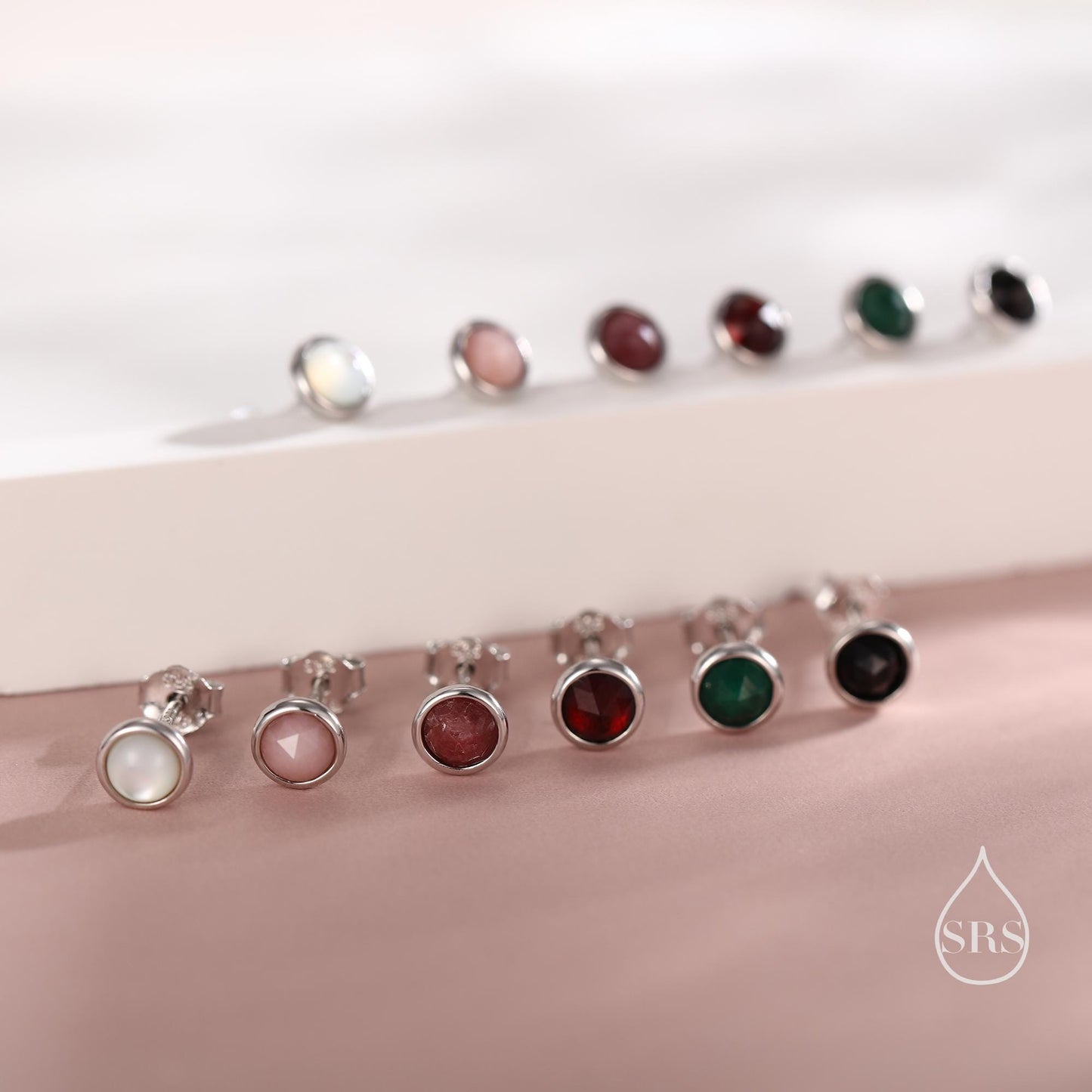 Sterling Silver Genuine Garnet Tiny Stud Earrings, Natural Rose Cut 4mm Red Garnet Stud, Semi-Precious Gemstones, Bezel, January Birthstone