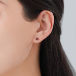 Sterling Silver Genuine Garnet Tiny Stud Earrings, Natural Rose Cut 4mm Red Garnet Stud, Semi-Precious Gemstones, Bezel, January Birthstone