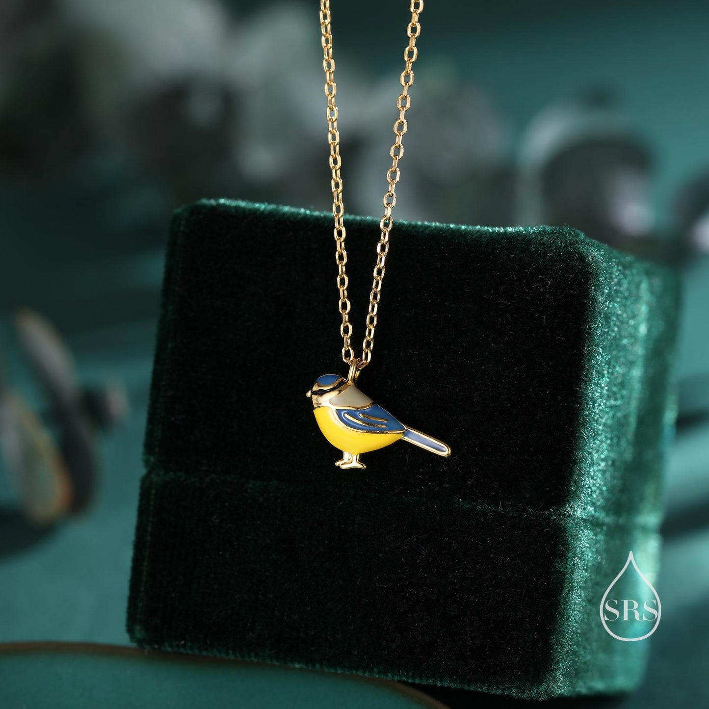 Tiny Blue Tit Bird Pendant Necklace in Sterling Silver, Silver or Gold, Silver Enamel Blue Tit Bird Necklace, Silver Bird Necklace,