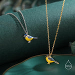 Tiny Blue Tit Bird Pendant Necklace in Sterling Silver, Silver or Gold, Silver Enamel Blue Tit Bird Necklace, Silver Bird Necklace,