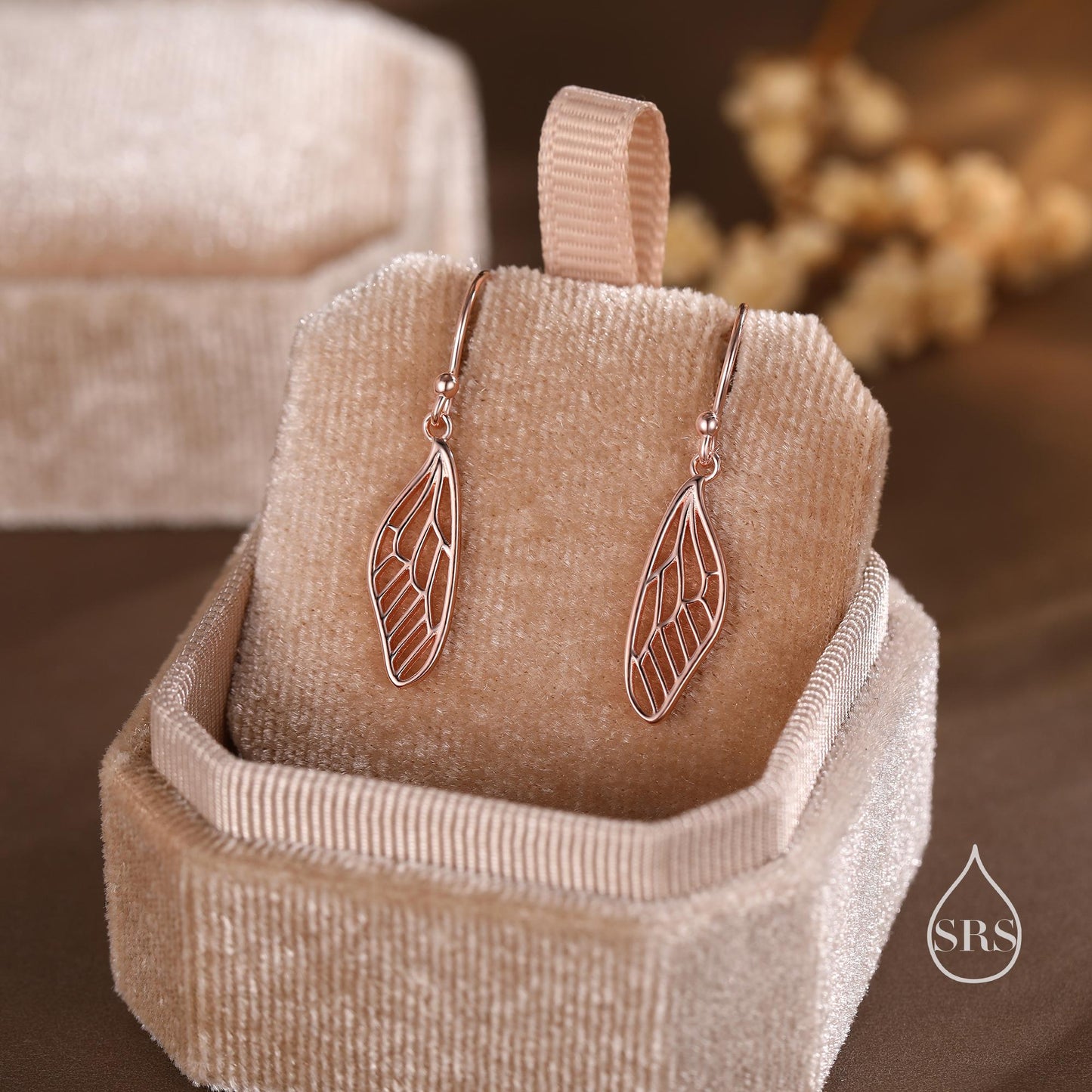 Dragonfly Wing Drop Earrings in Sterling Silver, Silver or Gold or Rose Gold, Butterfly Wing Earrings,  Wing Earrings,