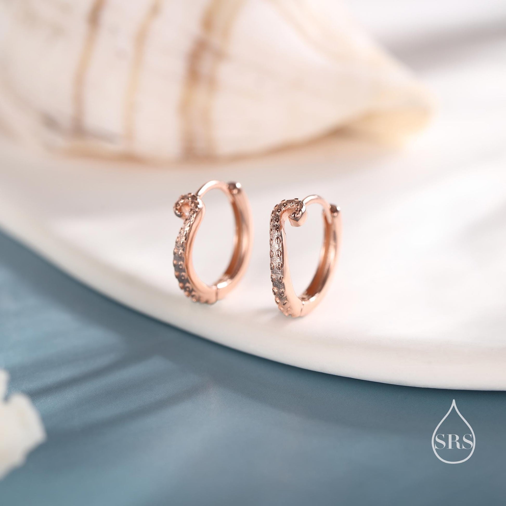 Sterling Silver Octopus Tentacles Hoop Earrings, Silver, Gold or Rose Gold, Single Octopus Hoop Earrings, Squid Tentacle Hoops
