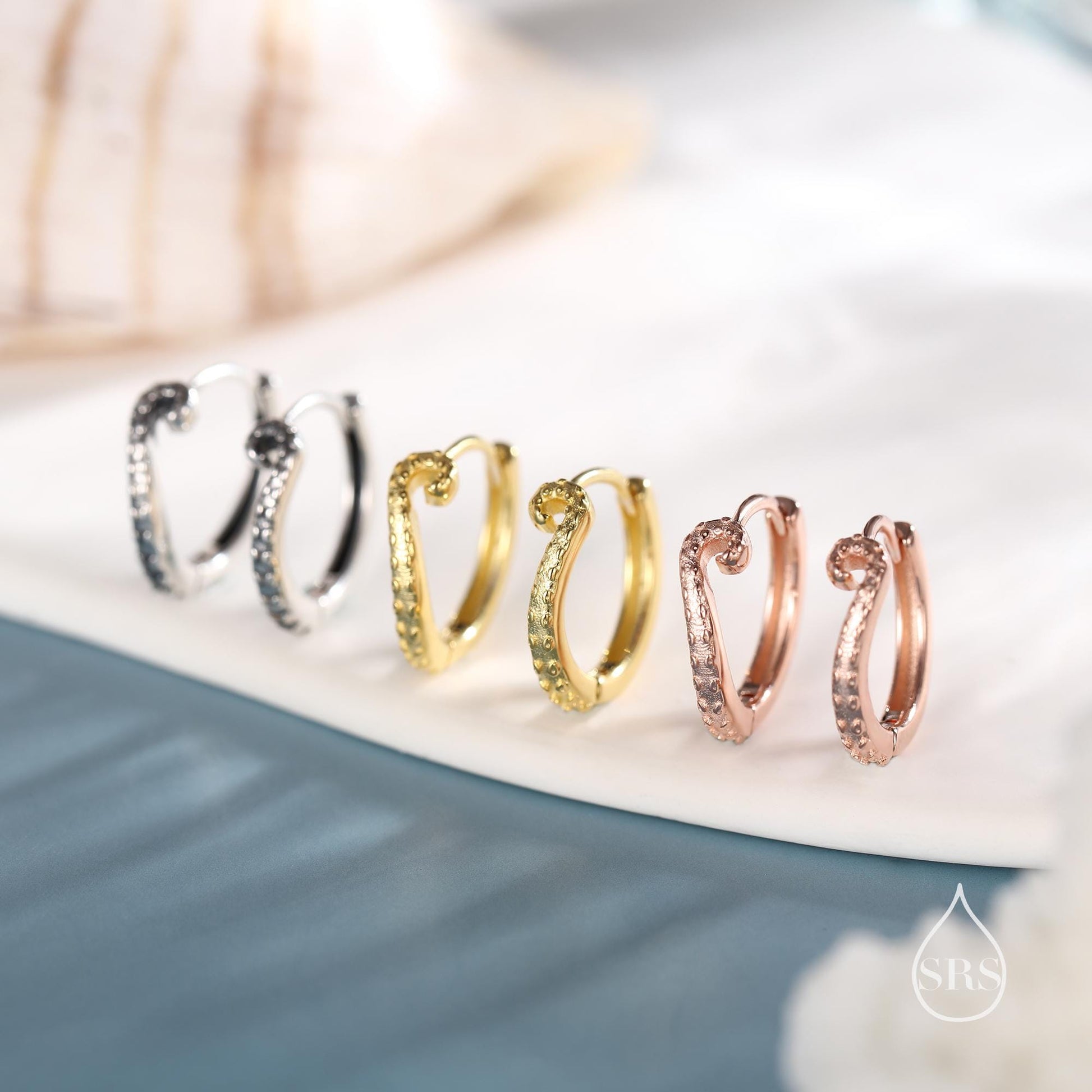 Sterling Silver Octopus Tentacles Hoop Earrings, Silver, Gold or Rose Gold, Single Octopus Hoop Earrings, Squid Tentacle Hoops