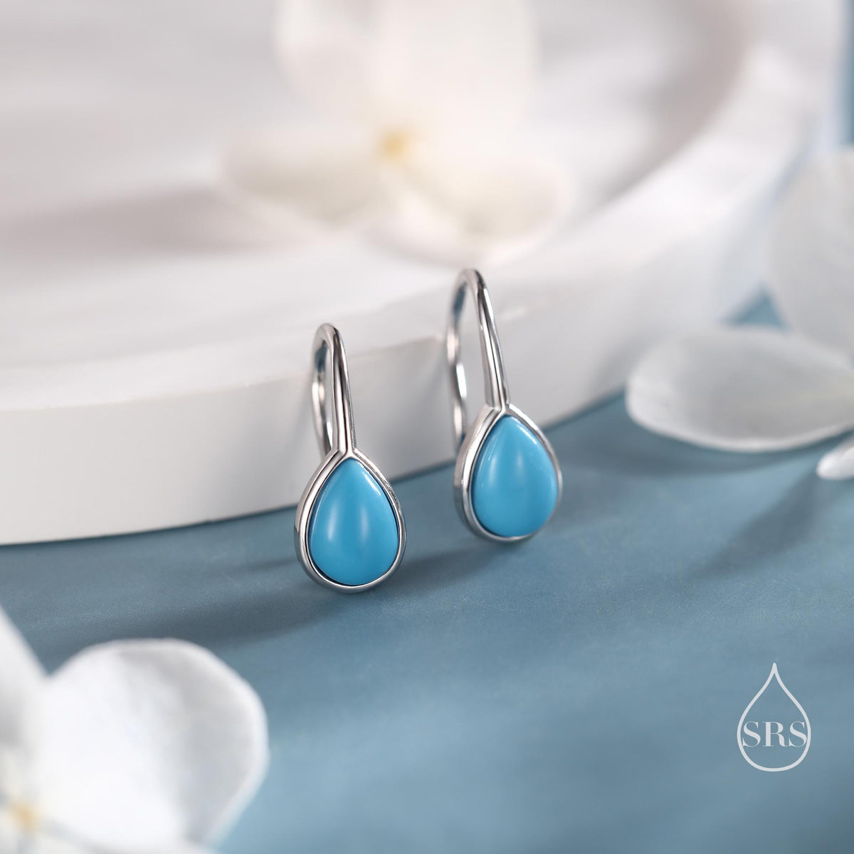 Pear Cut Turquoise Hook Earrings