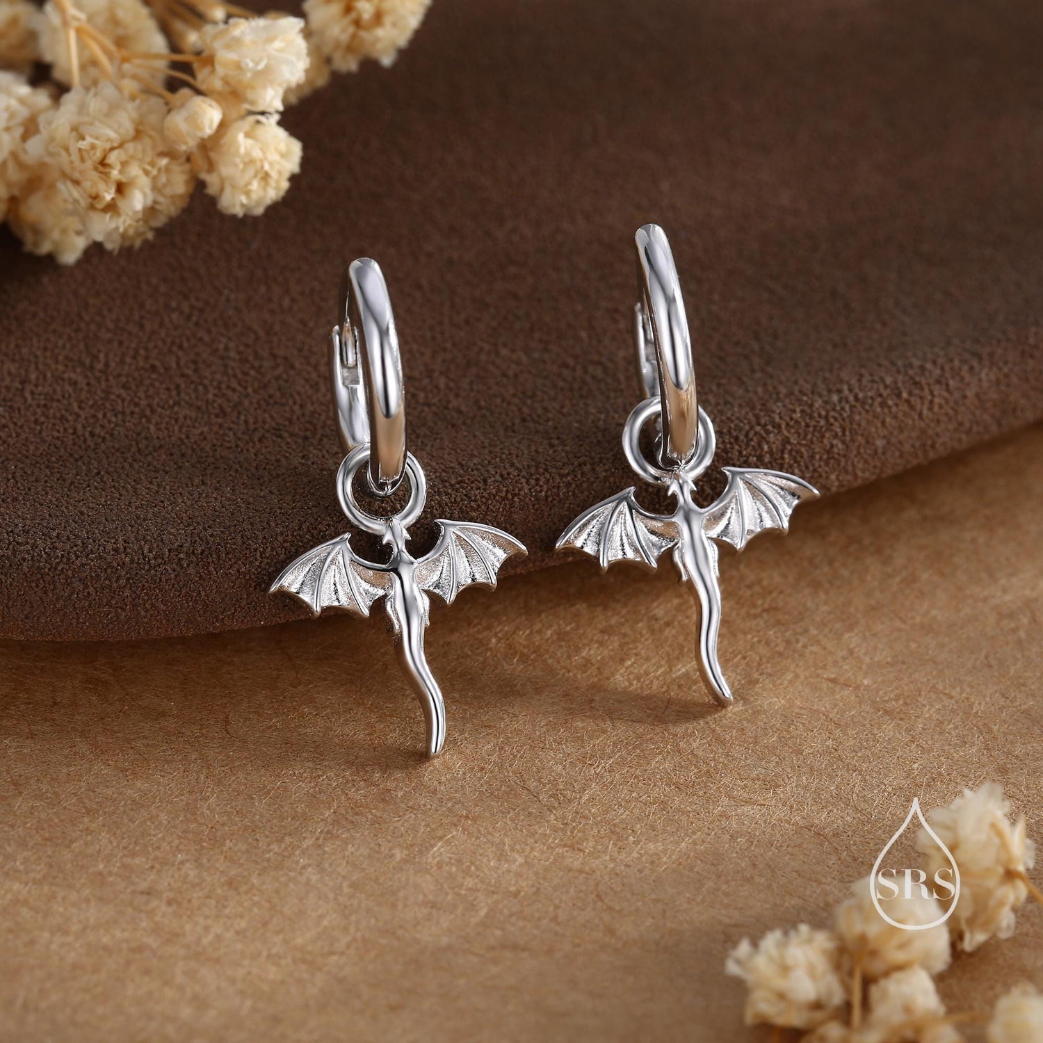 Tiny Dragon Huggie Hoop in Sterling Silver, Silver or Gold or Rose Gold, Dagon Dangle Hoop Earrings, Detachable and Interchangeable