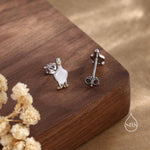 Silly Duck Stud Earrings in Sterling Silver, Extra Tiny, Bird Earrings,Two Tone Duck Earrings, Cute Duck Earrings