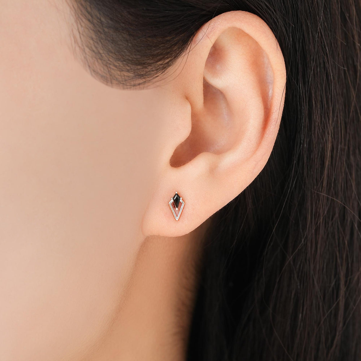 Art Deco Inspired Tiny Rhombus Black CZ Stud Earrings in Sterling Silver, Silver or Gold or Rose Gold, Tiny Triangle Rhombus Earrings