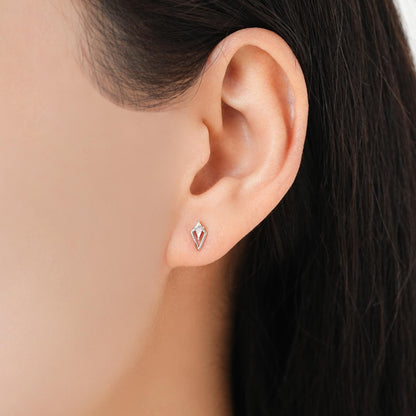 Art Deco Inspired Tiny Rhombus Screw Back / Internally Threaded Flat Back CZ Stud Earrings in Sterling Silver, Silver or Gold or Rose Gold