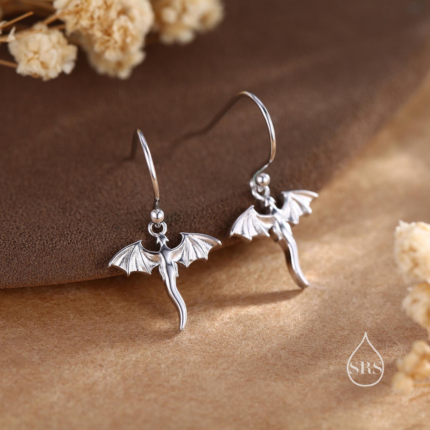 Very Tiny Dragon Drop Hook Earrings in Sterling Silver, Silver or Gold or Rose Gold, Sterling Silver Dragon Dangle Earrings