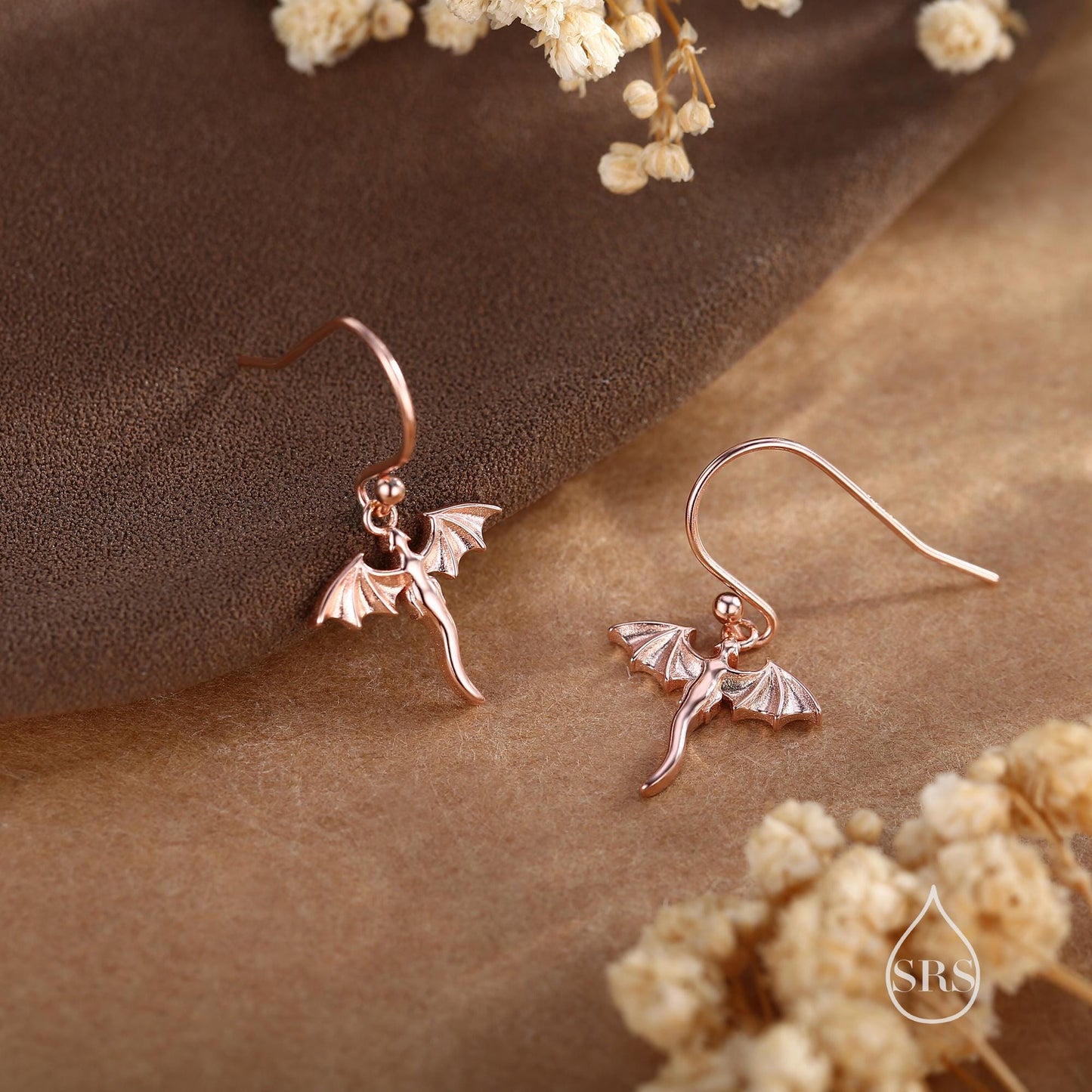 Very Tiny Dragon Drop Hook Earrings in Sterling Silver, Silver or Gold or Rose Gold, Sterling Silver Dragon Dangle Earrings