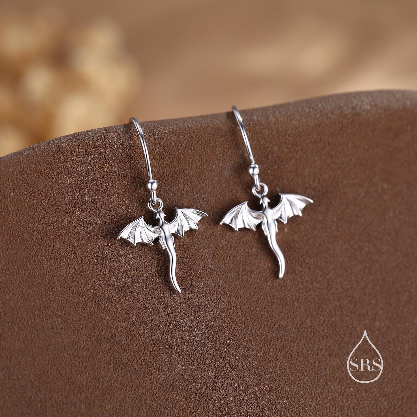 Very Tiny Dragon Drop Hook Earrings in Sterling Silver, Silver or Gold or Rose Gold, Sterling Silver Dragon Dangle Earrings