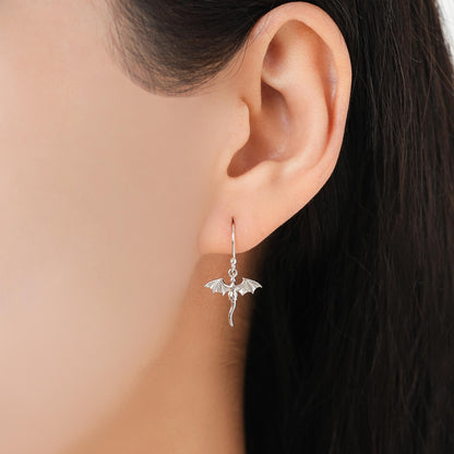 Very Tiny Dragon Drop Hook Earrings in Sterling Silver, Silver or Gold or Rose Gold, Sterling Silver Dragon Dangle Earrings