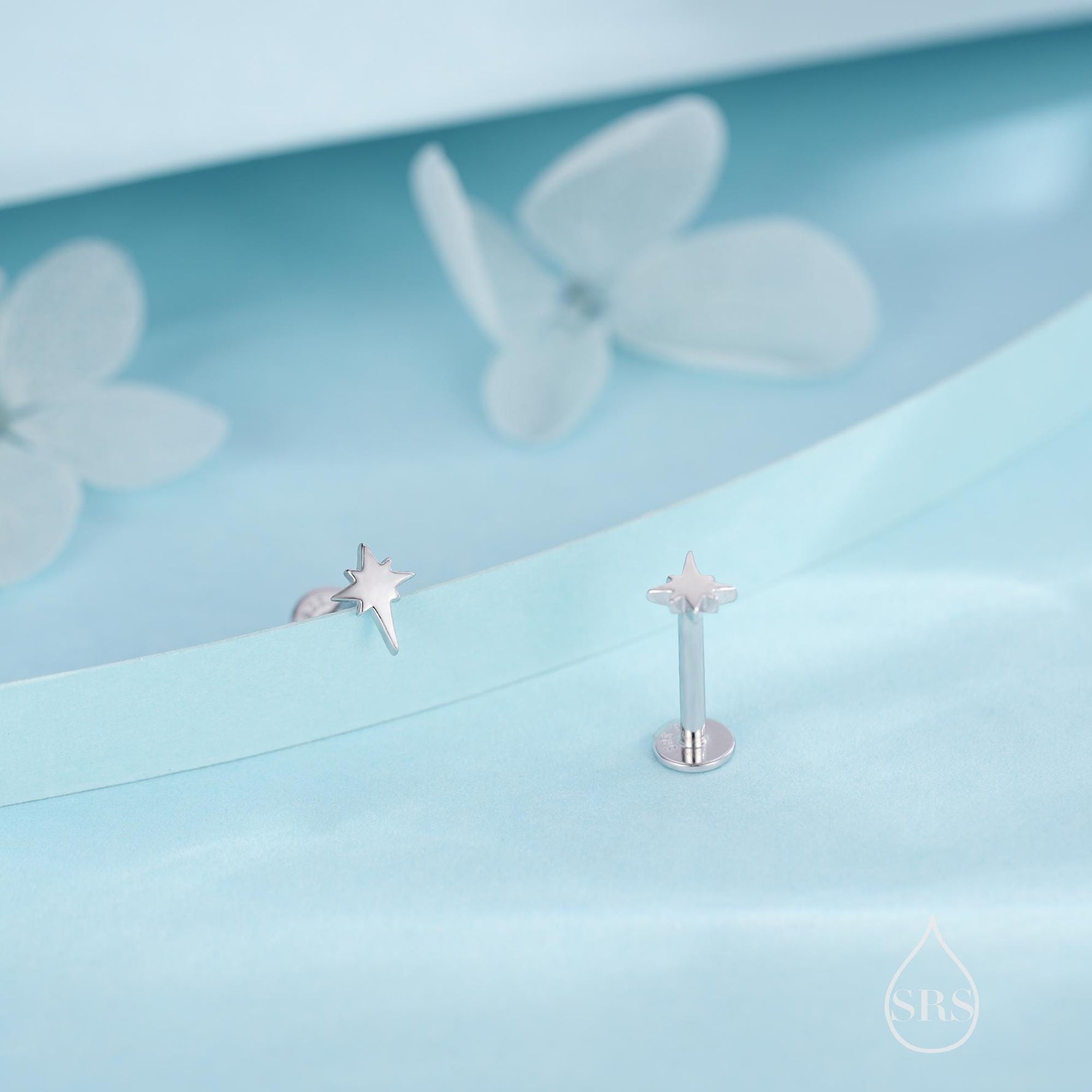 Sterling Silver Starburst 16G Internally Threaded Flat Back Earrings