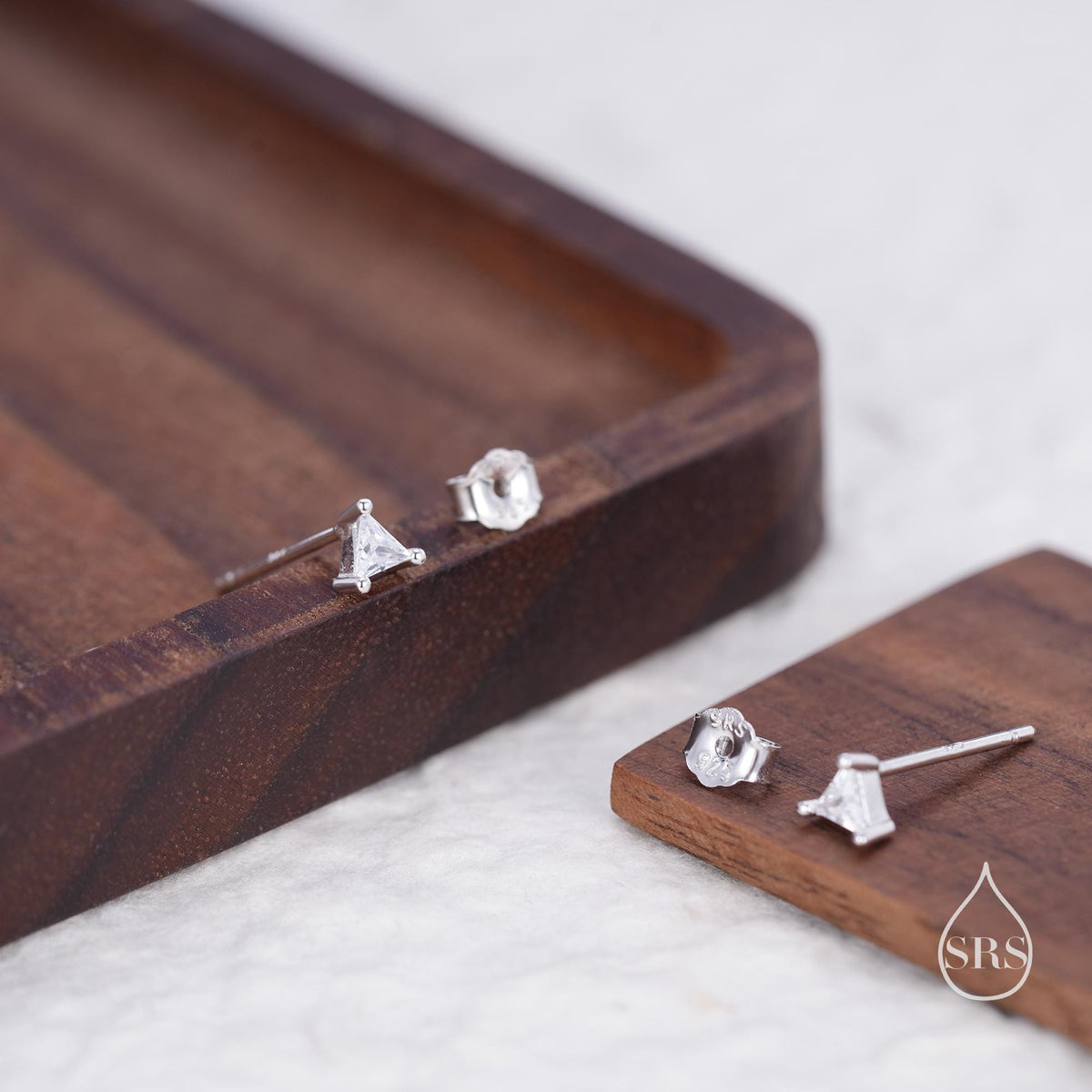 Extra Tiny Sterling Silver Minimalist Triangle CZ Crystal Stud Earrings - Simple Geometric Design, Silver or Gold or Rose Gold
