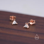 Extra Tiny Sterling Silver Minimalist Triangle CZ Crystal Stud Earrings - Simple Geometric Design, Silver or Gold or Rose Gold