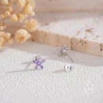 Amethyst Purple CZ Flower Stud Earrings in Sterling Silver, Silver or Gold, Marquise Crystal Earrings