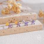 Amethyst Purple CZ Flower Stud Earrings in Sterling Silver, Silver or Gold, Marquise Crystal Earrings